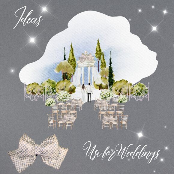 MacKenzie Childs Sterling Check Bow - Size Small 8 x 6.75", Silver Gray White - Picture 6 of 10